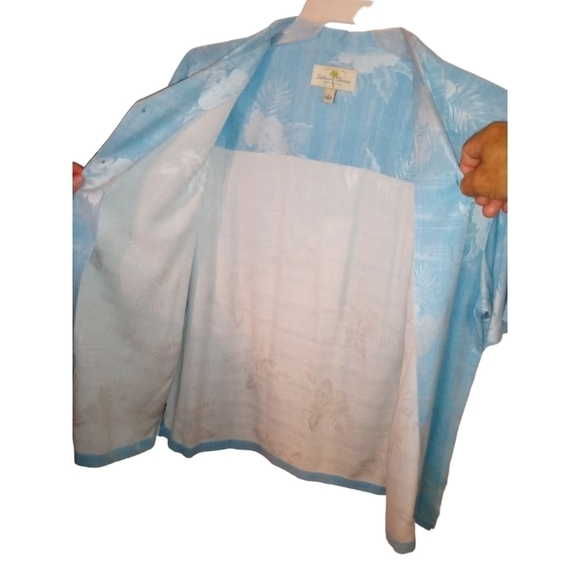 Island Shores Silk 100% Washable Blue/White Hawaiian Style Roomy Button Down L - Picture 4 of 9